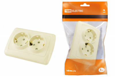 Розетка двойная 2П+З 16А 250В с защ. шт. сл. кость "Онега" TDM Electric, SQ1805-0042
