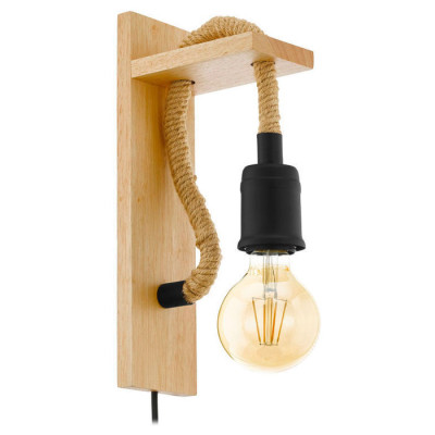 43197 Бра RAMPSIDE, 1х28W(E27), L80, H300, A135, сталь, дерево, канатные веревки, черный, коричневый