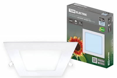 Светильник ультратонкий встраиваемый светодиодный "Даунлайт" квадрат СВО (белый) 12 Вт 4000К TDM Electric, SQ0329-0118