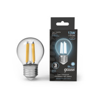 Лампа Gauss Filament Шар 13W 1150lm 4100К Е27 LED 1/10/50, 105802213