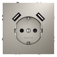 Розетка встраиваемая VOLTUM S70 с заземлением и защитными шторками, 16А, с USB, A+A, (кашемир), VLS040403