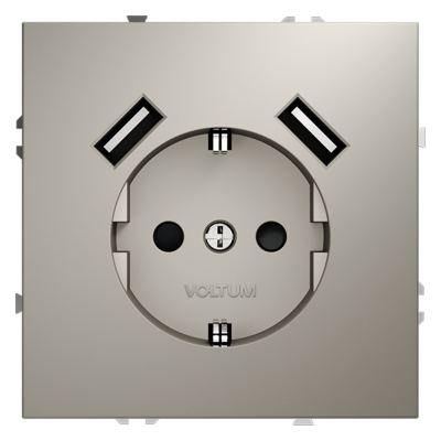 Розетка встраиваемая VOLTUM S70 с заземлением и защитными шторками, 16А, с USB, A+A, (кашемир), VLS040403