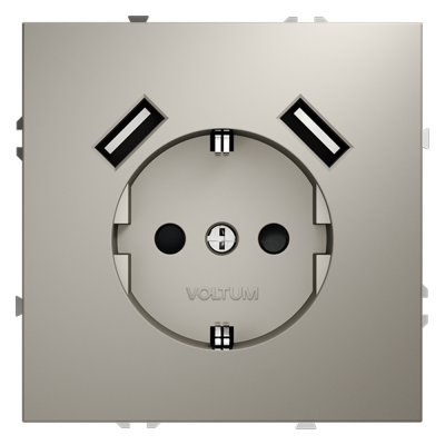 Розетка встраиваемая VOLTUM S70 с заземлением и защитными шторками, 16А, с USB, A+A, (кашемир), VLS040403