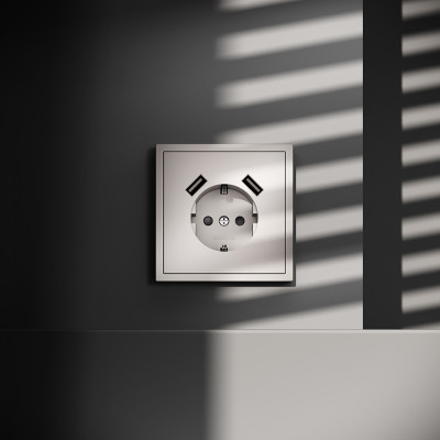 Розетка встраиваемая VOLTUM S70 с заземлением и защитными шторками, 16А, с USB, A+A, (кашемир), VLS040403