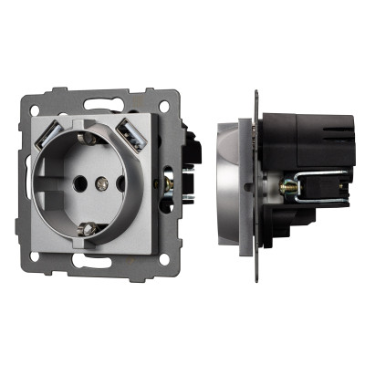 049820 - Механизм розетки с USB зарядкой SCT-MUAA-PL-GR-V (250V, 16A) (Arlight, -)