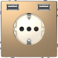 D-Life Розетка 2К+З с 2-ным USB c зарядным устройством 2,4 A,  шампань