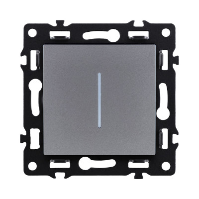 Выключатель 1-клавишный проходной 10А/250В с LED подсветкой, серый Kollinger Asthetik AS-008GY