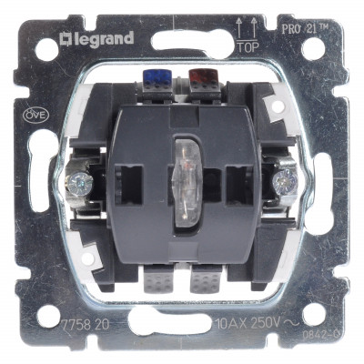 Legrand Переключатель на 2 направления с индикацией, с нейтралью - Galea Life - 10 A - 250 В~ - с оранжевой лампой 1 мA, 775820