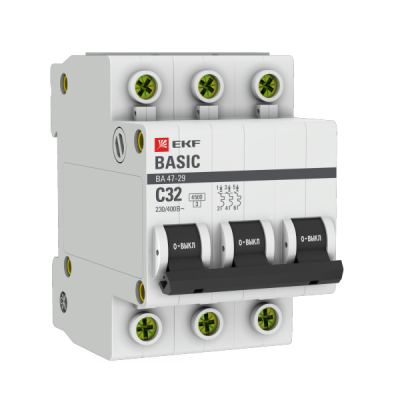 EKF Basic ВА 47-29 Автоматический выключатель (С) 3P 32А 4,5кА