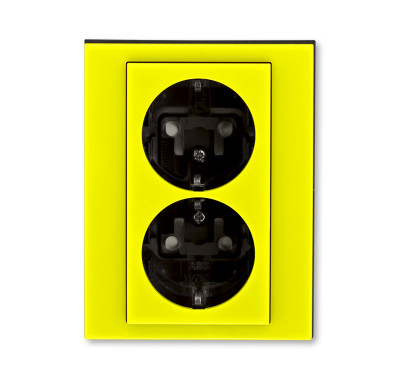 ABB EPJ Levit жёлтый / дымчатый чёрный Розетка двойная с заземл, со шторками