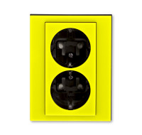 ABB EPJ Levit жёлтый / дымчатый чёрный Розетка двойная с заземл, со шторками