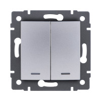 Выключатель 2-клавишный 10А/250В с LED подсветкой, изогнутый, серый Kollinger REA-R-008GY для Aspekt, Eleganz, Reflex Выключатель 2-клавишный 10А/250В с LED подсветкой, изогнутый, серый Kollinger REA-R-008GY для Aspekt, Eleganz, Reflex