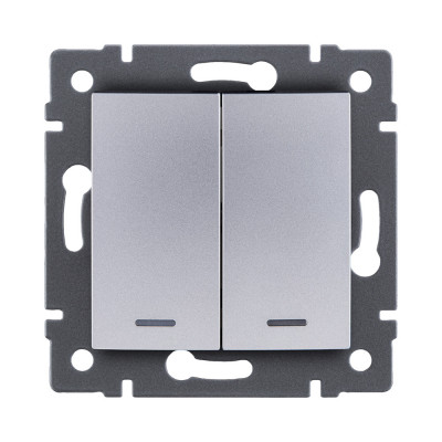 Выключатель 2-клавишный 10А/250В с LED подсветкой, изогнутый, серый Kollinger REA-R-008GY для Aspekt, Eleganz, Reflex