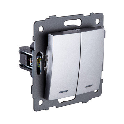 Выключатель 2-клавишный 10А/250В с LED подсветкой, изогнутый, серый Kollinger REA-R-008GY для Aspekt, Eleganz, Reflex