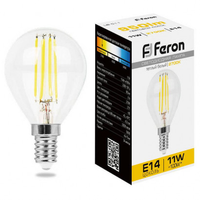 Лампа светодиодная, (11W) 230V E14 2700K прозрачная, LB-511, Feron 38013