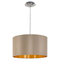 31602 Подвес MASERLO, 1х60W (E27), ?380, никель мат./текстиль, серо-коричневый, золотой