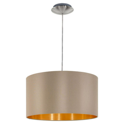 31602 Подвес MASERLO, 1х60W (E27), ?380, никель мат./текстиль, серо-коричневый, золотой