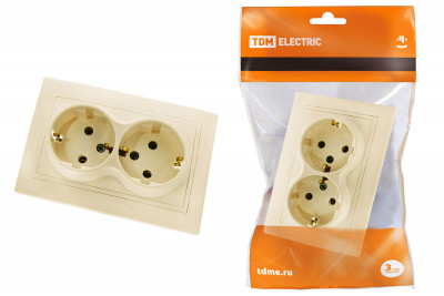Розетка двойная 2П+З 16А 250В сл. кость "Таймыр" TDM Electric, SQ1814-0114