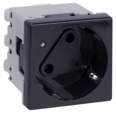 Simon SConnect Розетка 2К+З, 16А 250В, 45х45мм, с блокировкой, безвинтовые клеммы, графит, KS11-14