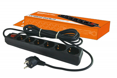 Сетевой фильтр СФ-06В выключатель, 6 гнезд 1,5метра, с заземлением, ПВС  3х1мм2 16А/250В TDM Electric, SQ1304-0011