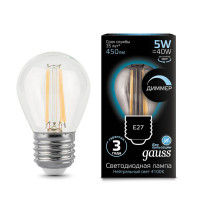 Лампа Gauss Filament Шар 5W 450lm 4100К Е27 диммируемая LED 1/10/50, 105802205-D