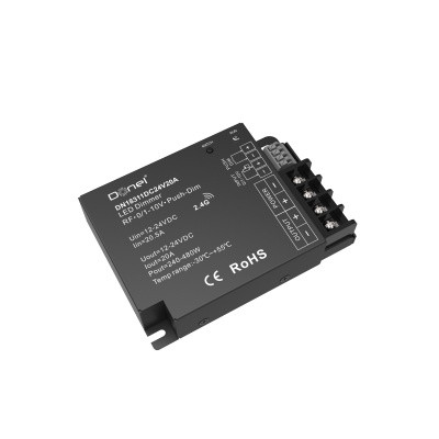 Donel,RF контроллер , напряжение питания 12-24V, 1х20А, выходная мощность 1?(240-480)W, Push-Dim, 0/1-10V,серия:DN8URZ, DN18311DC24V20A