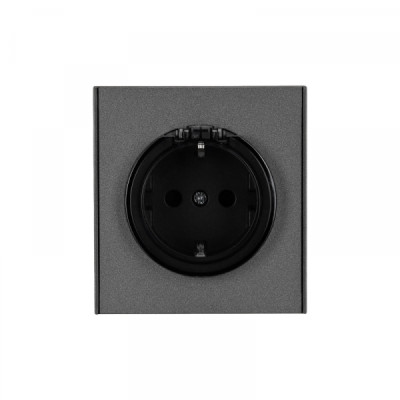 Розетка STRONG 1-ая с/з с/у, со шторками и крышкой 16А графит KRANZ, KR-78-0702-6