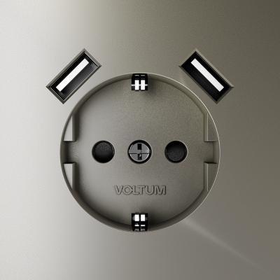 Розетка встраиваемая VOLTUM S70 с заземлением и защитными шторками, 16А, с USB, A+A, (шелк), VLS040404