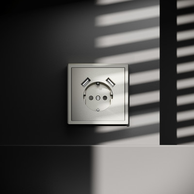 Розетка встраиваемая VOLTUM S70 с заземлением и защитными шторками, 16А, с USB, A+A, (шелк), VLS040404