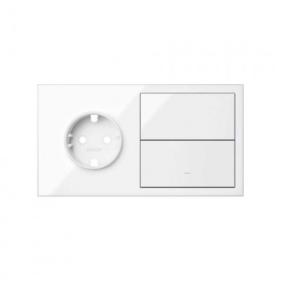 Simon 10020203-130 Кит 2 поста, фронт. Накладка на 1 розетку Schuko + 1 клавиша выключателя + 1 заглушка цвета белый глянец S100