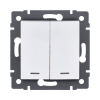 Выключатель 2-клавишный 10А/250В с LED подсветкой, изогнутый, белый Kollinger REA-R-008WH для Aspekt, Eleganz, Reflex Выключатель 2-клавишный 10А/250В с LED подсветкой, изогнутый, белый Kollinger REA-R-008WH для Aspekt, Eleganz, Reflex