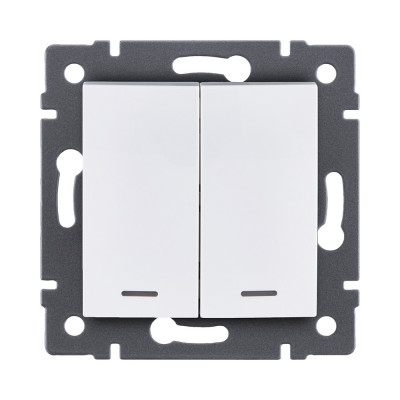 Выключатель 2-клавишный 10А/250В с LED подсветкой, изогнутый, белый Kollinger REA-R-008WH для Aspekt, Eleganz, Reflex