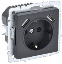 BRITE Роз. с з/к/ш 16А с USB A+A 2,1А РЮш10-1-БрГ граф. IEK, BR-R14-16-U21-D21-K53