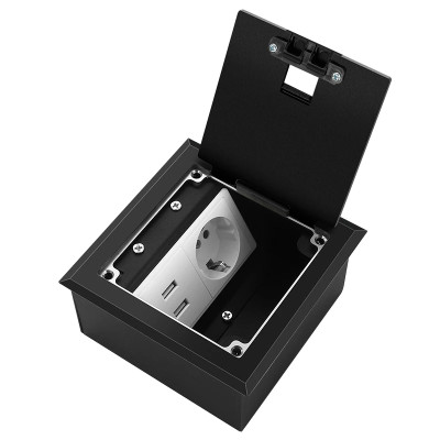 Люк напольный на 2 модуля, металлический, h=65мм, с рамкой, крышка без углубления, TIMIUX, черный, EU2H65R BL