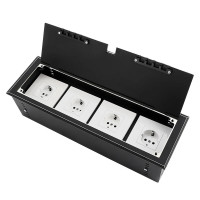 Люк напольный на 4 модуля (горизонт.), металлический, h=100мм, с рамкой, крышка без углубления, TIMIUX, черный, EU4GH100R BL