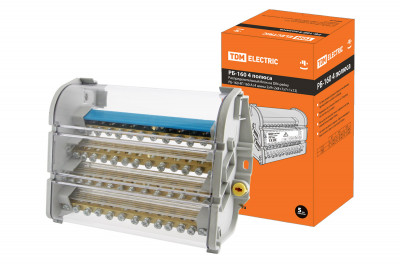 Распределительный блок на DIN-рейку РБ-160 4П 160А (4 шины 2x9+2x8+7x7+1x12) TDM Electric, SQ0823-0007