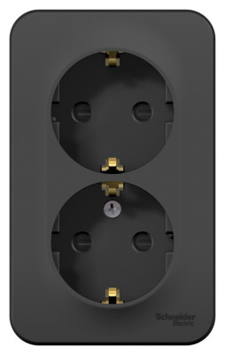 BLANCA О/У РОЗЕТКА двойная с заземлением со шторк., 16А, 250В, АНТРАЦИТ