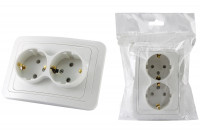 Розетка двойная 2П+З 16А c защитными шторками белая "Валдай" (пром. упаковка) TDM Electric, SQ1804-0030