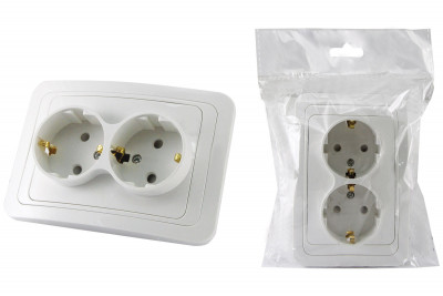 Розетка двойная 2П+З 16А c защитными шторками белая "Валдай" (пром. упаковка) TDM Electric, SQ1804-0030