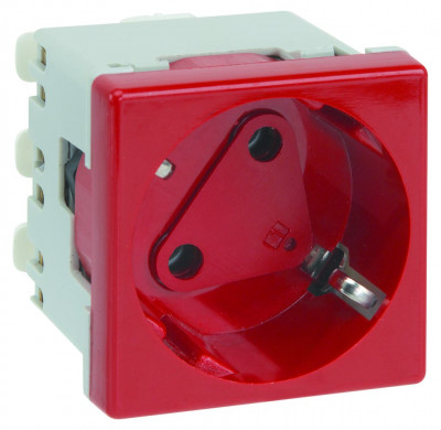 Simon SConnect Розетка 2К+З, 16А 250В, 45х45мм, с блокировкой, безвинтовые клеммы, красный, KS11-6