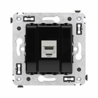 DKC Компьютерная розетка RJ-45 без шторки в стену, кат.6 одинарная экранированная, "Avanti", "Черный квадрат"