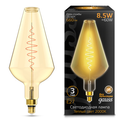 Лампа Gauss Filament Vase 8.5W 660lm 2000К Е27 golden flexible LED 1/2, 180802105