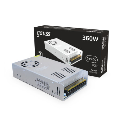 Блок питания Gauss 360W 24V IP20 1/36, 202002400