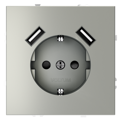 Розетка встраиваемая VOLTUM S70 с заземлением и защитными шторками, 16А, с USB, A+A, (сталь), VLS040405