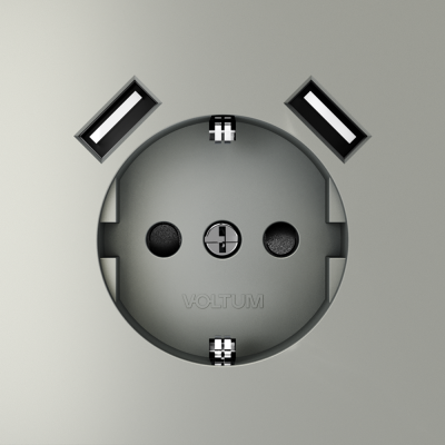 Розетка встраиваемая VOLTUM S70 с заземлением и защитными шторками, 16А, с USB, A+A, (сталь), VLS040405