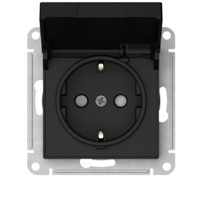 ATN001046S - ATLASDESIGN РОЗЕТКА с заземлением со шторками с крышкой,16А,IP20, мех.,быстрозажим. клем., КАРБОН, Systeme Electric