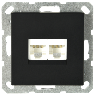 Интернет розекта 2х терминальная 6 категория, цвет черный матовый, G6108PB, Jasmart