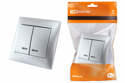 Выключатель 2 кл. с подсветкой 10А серебр. металлик "Лама" TDM Electric, SQ1815-0205