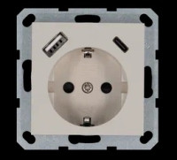 Розетка SHUKO© с USB A+C с защитными шторками 16A 250V~ 2P+T USB 25W, цвет Тауп, G5501USB-25T, Jasmart Electric