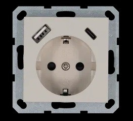 Розетка SHUKO© с USB A+C с защитными шторками 16A 250V~ 2P+T USB 25W, цвет Тауп, G5501USB-25T, Jasmart Electric